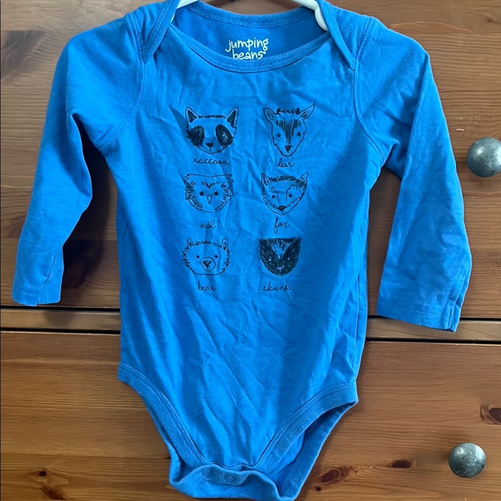 Jumping Beans Blue Bodysuit with Animal Faces